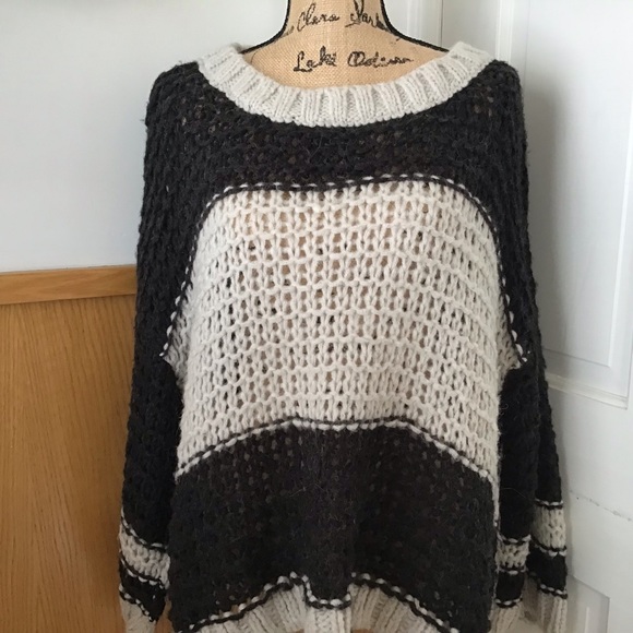 Free People Charcoal Monaco Pullover Open Knit Stitch Alpaca/Wool Blend Sweater - Picture 9 of 15
